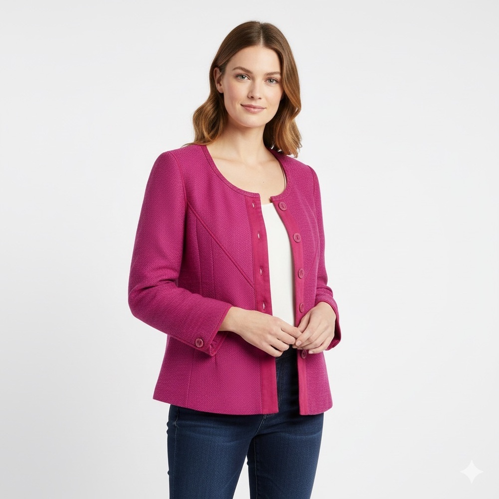 Donna Karen Blazer Purple Button Up Tweed Jacket Size Medium